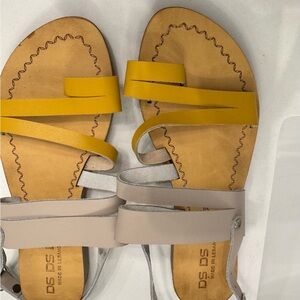 Genuine leather NWOT mustard and Cream Slip-On Sandals.